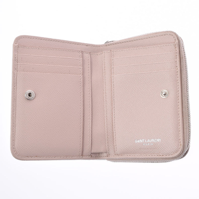 SAINT LAURENT Saint Laurent Compact Zip Wallet V Stitch Pink Beige Unisex Leather Bi -Fold Wallet B Used Ginzo