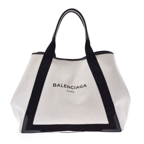 BALENCIAGA Balenciaga Nevika Bass M Ivory/Black 339936 Unisex Canvas/Leather Handbag AB Rank Used Ginzo