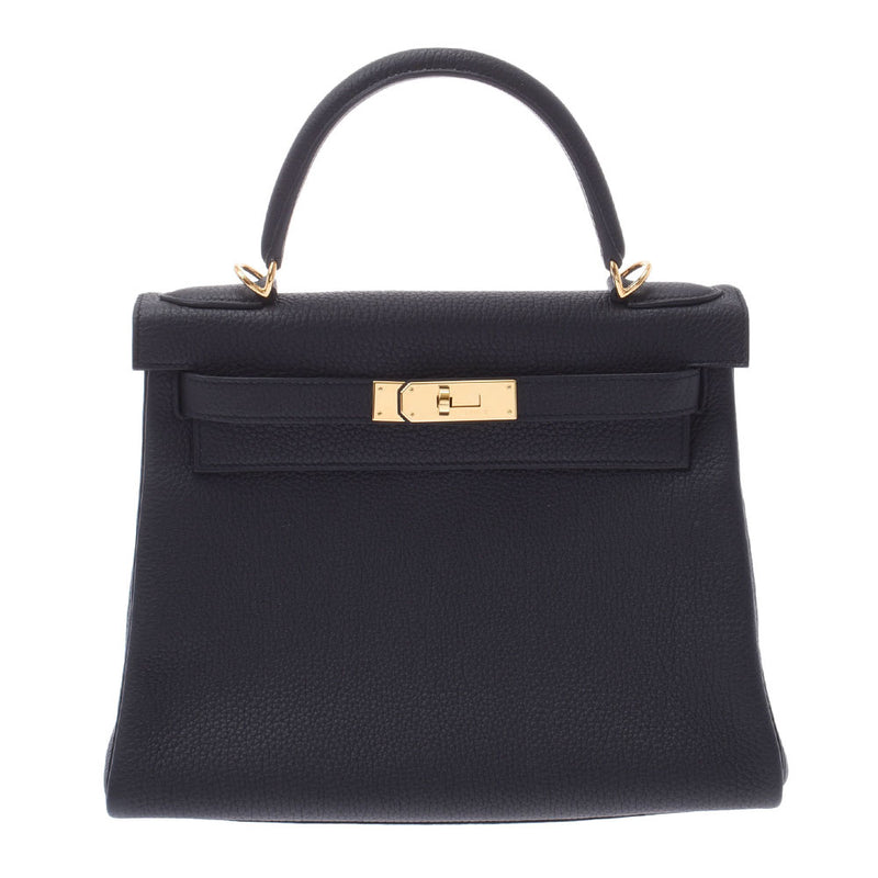 HERMES HERMES HERMES KELLY 28 INNER SEWING 2WAY黑色金支架D（2019年左右）女士Togo手提包新二手Ginzo