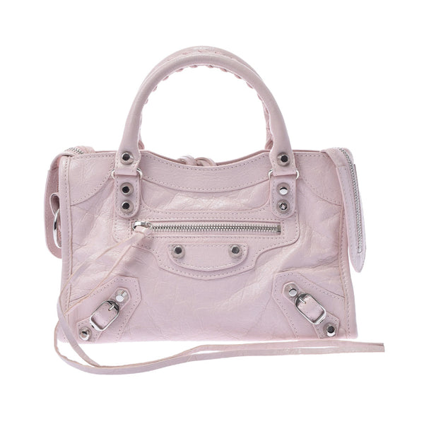 BALENCIAGA Balenciaga Mini City 2WAY Bag Pink Silver Bracket Ladies Ram Skin Handbag A Rank used Ginzo