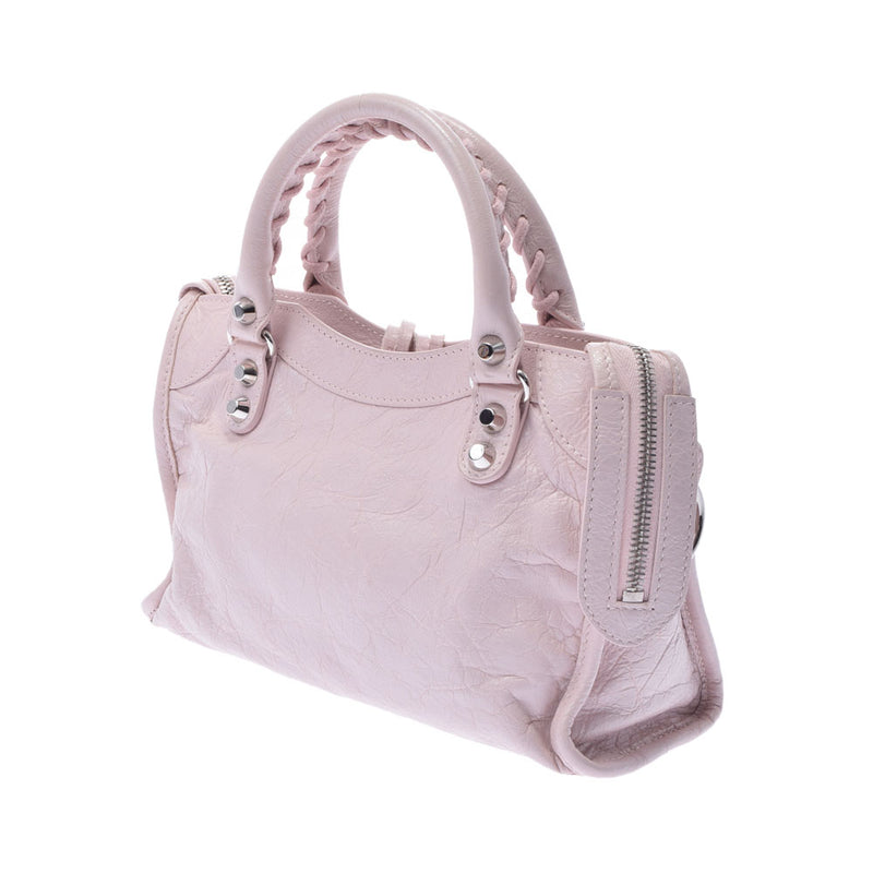 BALENCIAGA Balenciaga Mini City 2WAY Bag Pink Silver Bracket Ladies Ram Skin Handbag A Rank used Ginzo