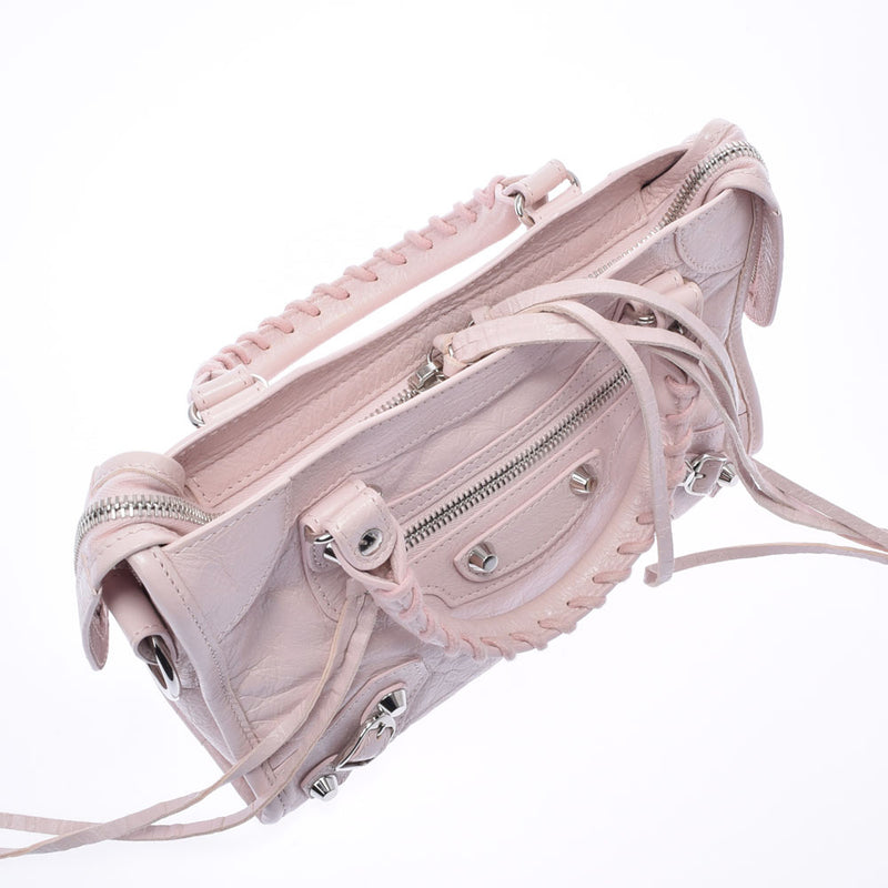 BALENCIAGA Balenciaga Mini City 2WAY Bag Pink Silver Bracket Ladies Ram Skin Handbag A Rank used Ginzo