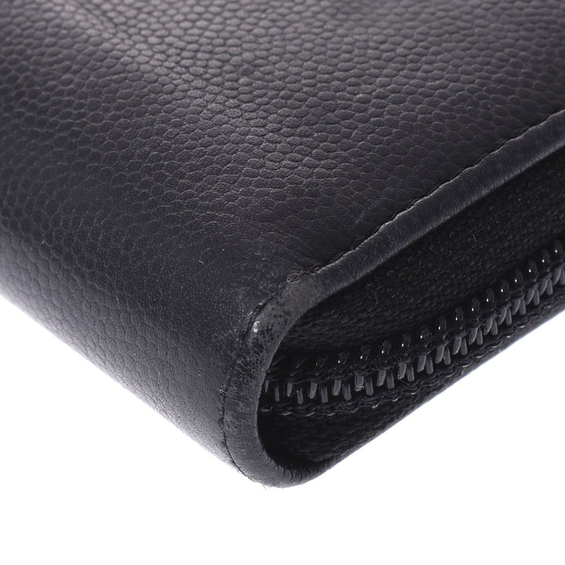 CHANEL Chanel Coco Mark Round Fastener Black Ladies Leather Long Wallet B Rank Used Ginzo