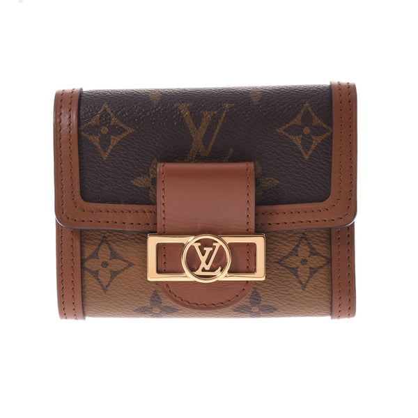 LOUIS VUITTON Louis Vuitton Monogram Reverse Dorphine Compact Brown M68725 Ladies Monogram Canvas Three Fold Wallet A Rank Used Ginzo