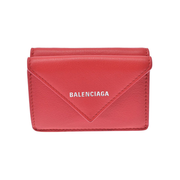 Ginzo used BALENCIAGA Balenciaga Paper Mini Wallet 391446 Red Calf Trial Fold Wallet New [Mother's Day 50,000 or less]