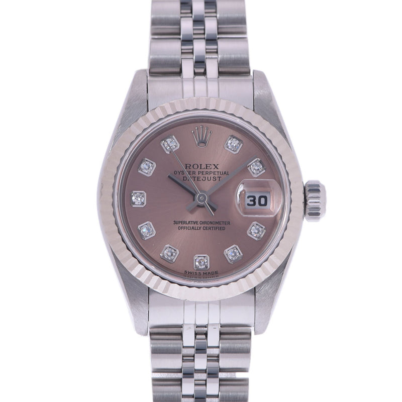 ROLEX Rolex Datejust 10P Diamond 79174G Ladies SS/WG Watch Automatic Pink Dial A Rank Used Ginzo