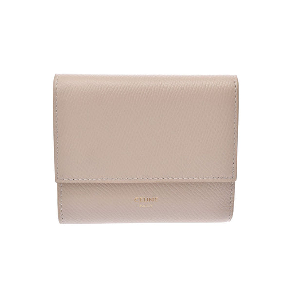 Celine Celine Small Wallet Beige Ladies Calf Pressing Three Fold Wallet AB Rank Used Ginzo