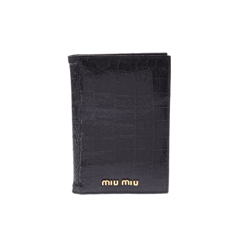 MIUMIU ミュウミュウ パスポートカバー 黒 ユニセックス クロコ型押しレザー パスポートケース Aランク 中古 銀蔵