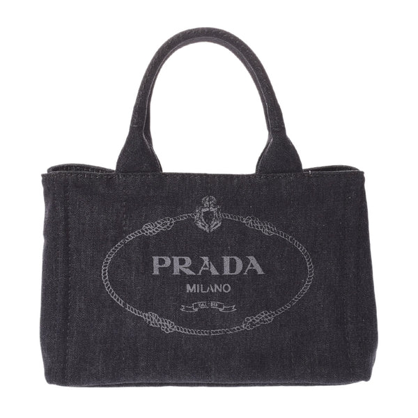 PRADA Prada Kana Pamini 2way Black Ladies Denim/GP Handbag AB Rank used Ginzo