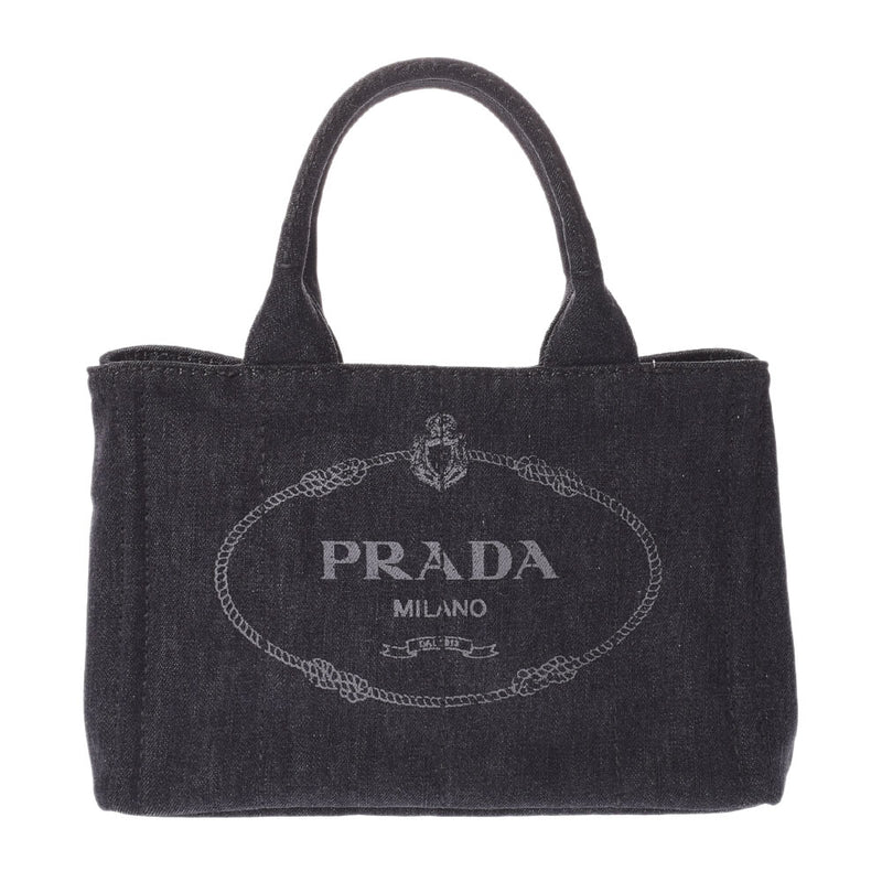 Prada Prada Kana Pamini 2way Black Ladies牛仔/GP手袋AB级使用Ginzo