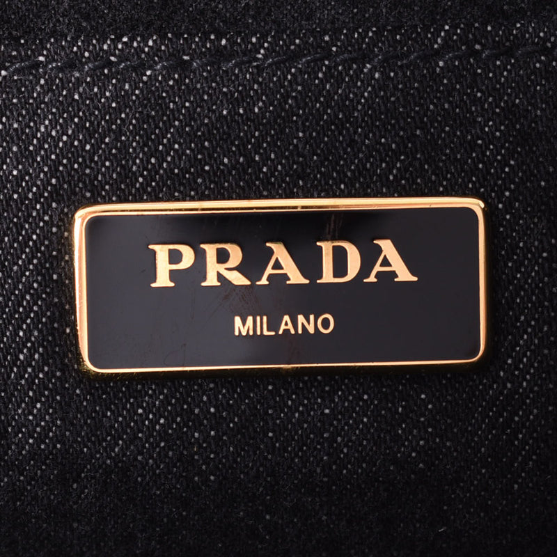 PRADA Prada Kana Pamini 2way Black Ladies Denim/GP Handbag AB Rank used Ginzo