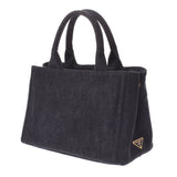 PRADA Prada Kana Pamini 2way Black Ladies Denim/GP Handbag AB Rank used Ginzo