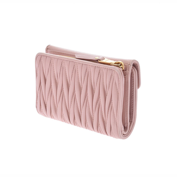 MIUMIU Miu Miu Materasse L -shaped zipper wallet Pink gold bracket 5ml225 Ladies Lambskin Bi -fold Wallet B Feden Ginzo