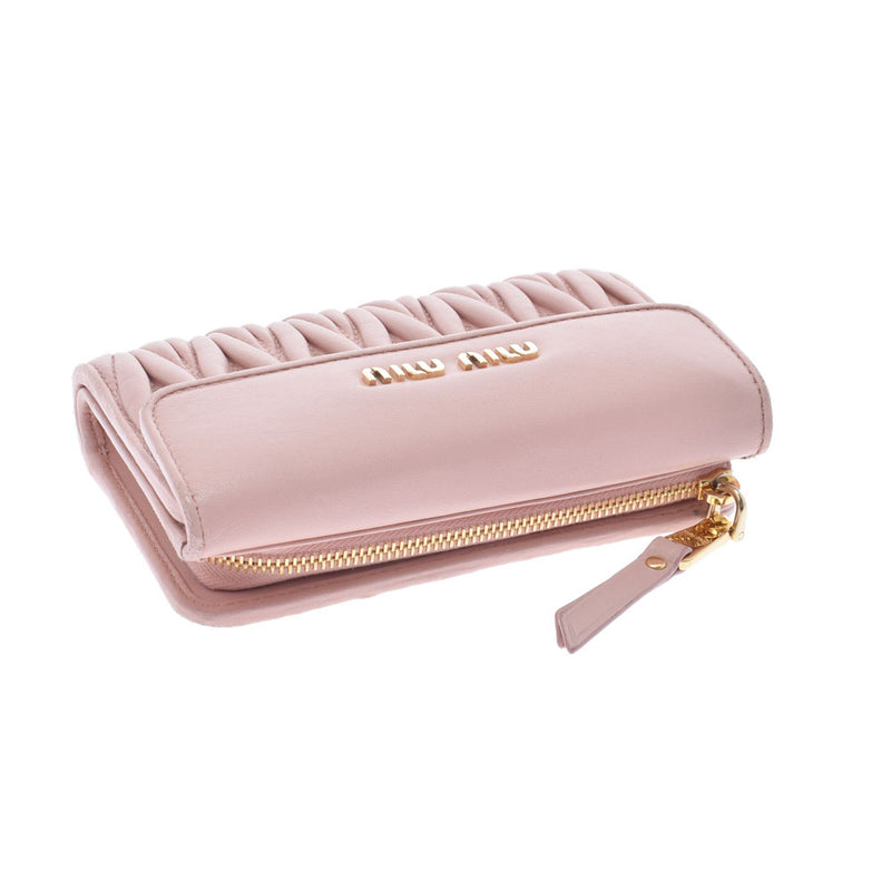 MIUMIU Miu Miu Materasse L -shaped zipper wallet Pink gold bracket 5ml225 Ladies Lambskin Bi -fold Wallet B Feden Ginzo