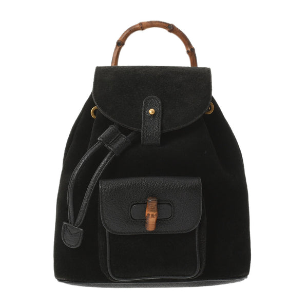 GUCCI Gucci Bamboo Mini Sale Black Ladies Leather Suede Backpack Daypack AB Rank used Ginzo