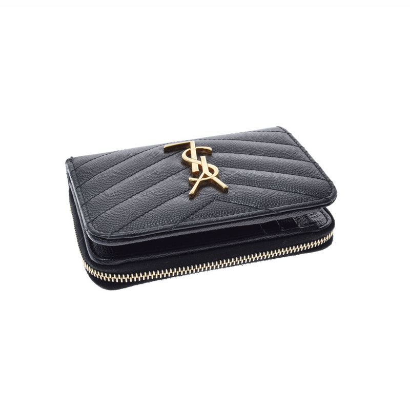 Ivisan Laurent Monogram Compact Zip Wallet Black Gold Bracket ...