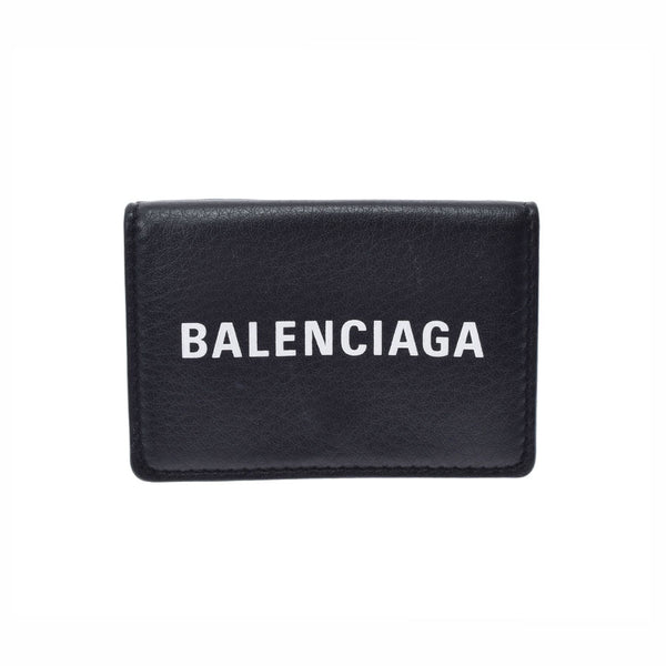 BALENCIAGA Balenciaga Ebriday Mini Wallet Black/White Ladies Leather Three Fold Wallet B Rank used Ginzo