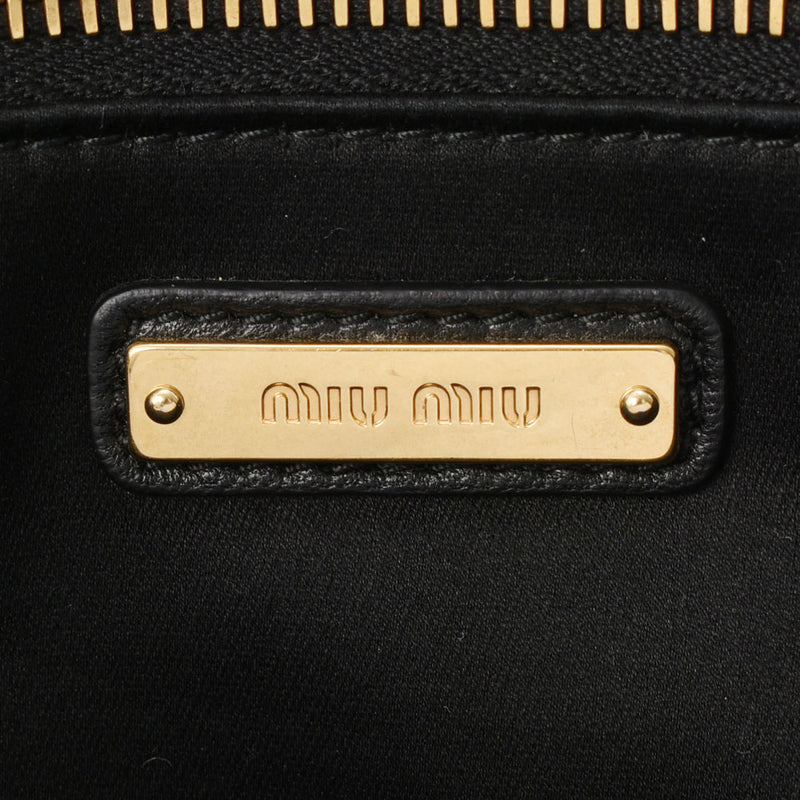miumiu miu miu materasse 2way出口黑色金色支架女士皮革手提包AB级使用Ginzo