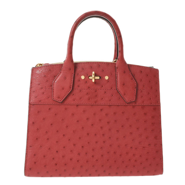 LOUIS VUITTON Louis Vuitton City Stemer PM Red Ladies Ostrich Handbag B Rank used Ginzo