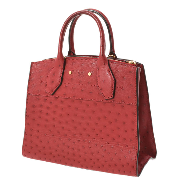 LOUIS VUITTON Louis Vuitton City Stemer PM Red Ladies Ostrich Handbag B Rank used Ginzo