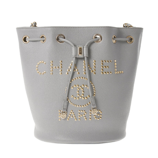 CHANEL Chanel Dorville Drawstring Gray Ladies Caviar Skin Shoulder Bag A Rank used Ginzo
