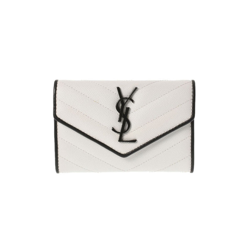 SAINT LAURENT Saint Laurent Monogram Small Emberp Wallet White/Black Ladies Calf Bi -fold Wallet A Rank used Ginzo