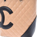 CHANEL シャネル カンボンライン スモール ベージュ/黒 レディース カーフ トートバッグ ABランク 中古 銀蔵