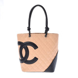 CHANEL Chanel Cambon Line Small Beige/Black Ladies Calf Tote Bag AB Rank Used Ginzo