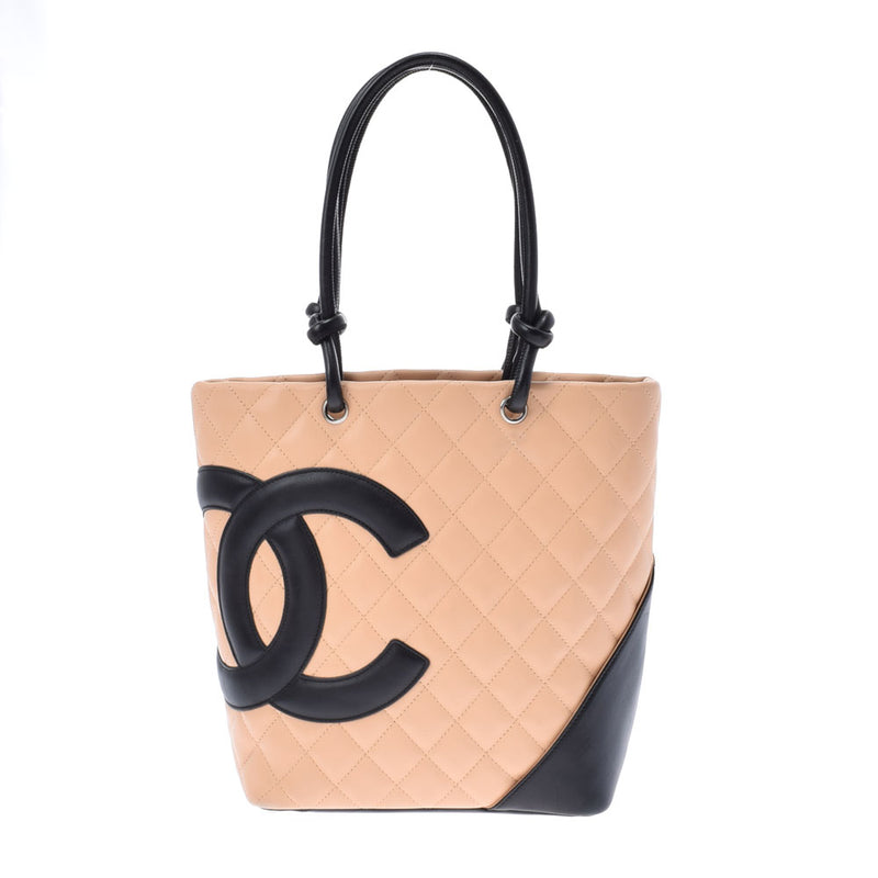 CHANEL シャネル カンボンライン スモール ベージュ/黒 レディース カーフ トートバッグ ABランク 中古 銀蔵