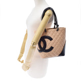 CHANEL Chanel Cambon Line Small Beige/Black Ladies Calf Tote Bag AB Rank Used Ginzo