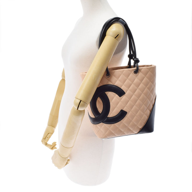 CHANEL Chanel Cambon Line Small Beige/Black Ladies Calf Tote Bag AB Rank Used Ginzo