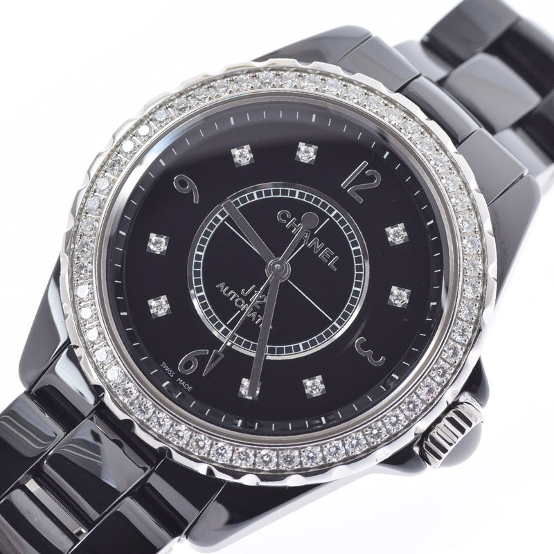 CHANEL Chanel J12 38mm Bezel Diamond 8P Diamond Men Black Ceramic/SS Watch Automatic Black Dial A Rank Used Ginzo