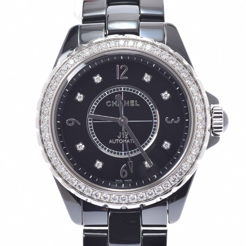 CHANEL Chanel J12 38mm Bezel Diamond 8P Diamond Men Black Ceramic/SS Watch Automatic Black Dial A Rank Used Ginzo