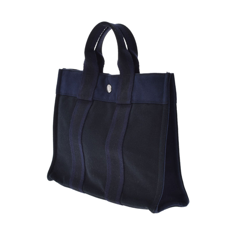 HERMES Hermes Fooltu PM Black/Navy Unisex Canvas Tote Bag AB Rank Used Ginzo