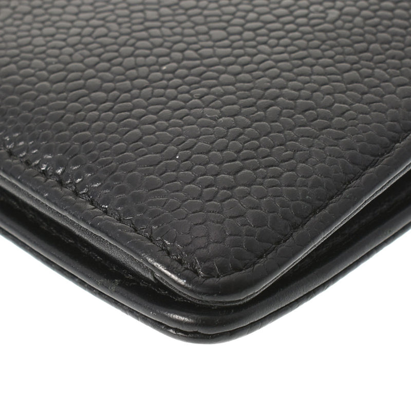 CHANEL Chanel Wallet Black Silver Bracket Ladies Caviar Skin Bi -fold Wallet B Rank used Ginzo