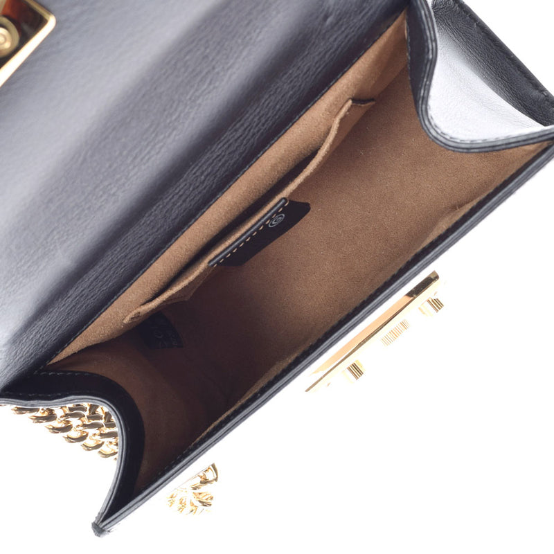 Gucci Gucci连锁肩部出口黑色女士小牛GP支架肩带置于级别的Ginzo