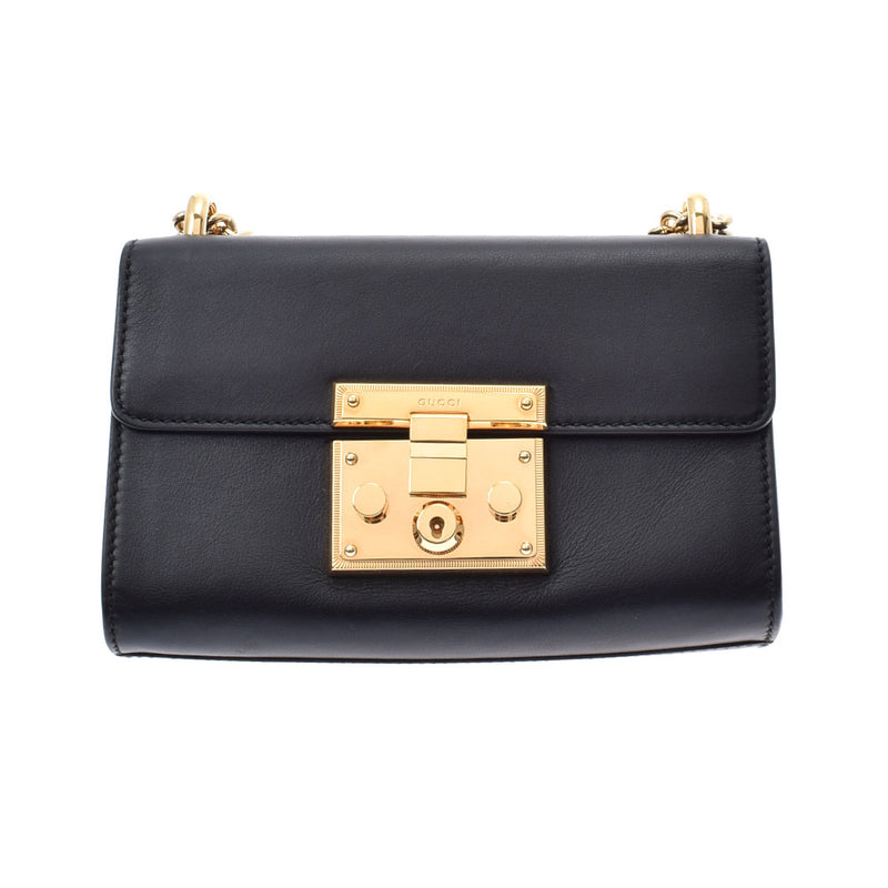 Gucci Gucci连锁肩部出口黑色女士小牛GP支架肩带置于级别的Ginzo