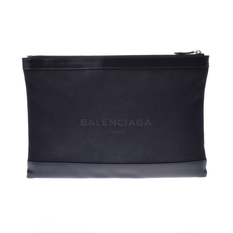 BALENCIAGA バレンシアガ ネイビークリップ クラッチバッグ 黒 メンズ キャンバス/レザー セカンドバッグ Bランク 中古 銀蔵