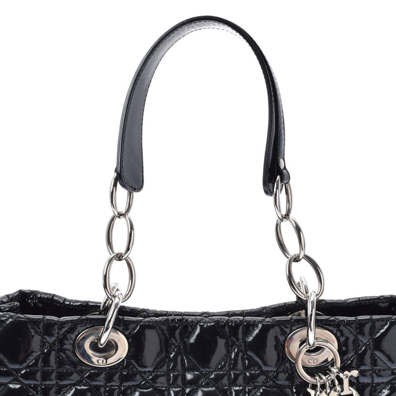 Christian DIOR Christian Dior Ladyol 2WAY Bag Black Silver Bracket Ladies Enamel Handbag B Rank used Ginzo