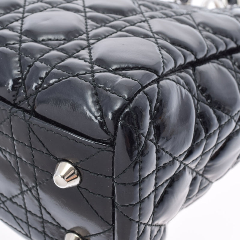 Christian DIOR Christian Dior Ladyol 2WAY Bag Black Silver Bracket Ladies Enamel Handbag B Rank used Ginzo