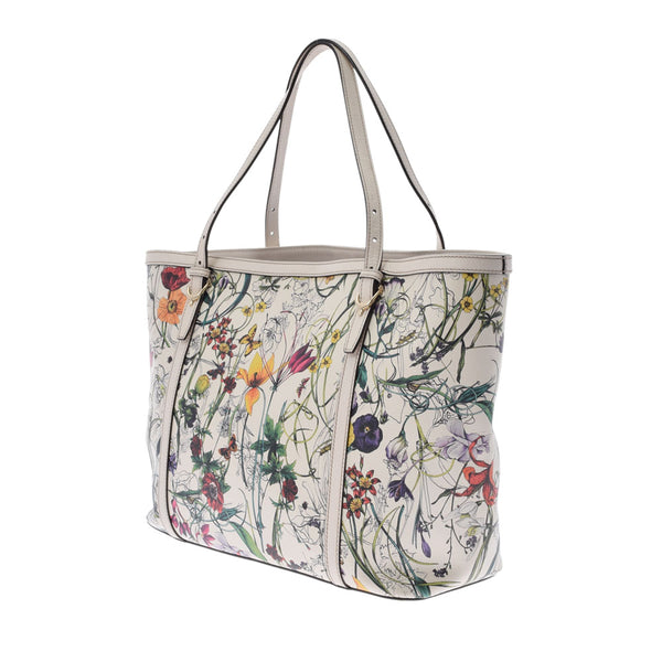 GUCCI Gucci Flora White Ladies Leather Tote Bag AB Rank used Ginzo
