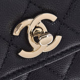 CHANEL シャネル マトラッセ プレート付き トップハンドル フラップバッグ 2WAY 黒 ゴールド金具 レディース キャビアスキン ショルダーバッグ 新同 中古 銀蔵