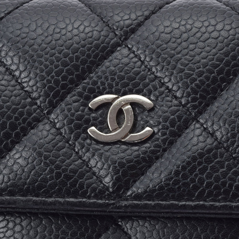 CHANEL シャネル マトラッセ 長ファスナー財布  黒 シルバー金具 ユニセックス  キャビアスキン 二つ折り財布 Bランク 中古 銀蔵