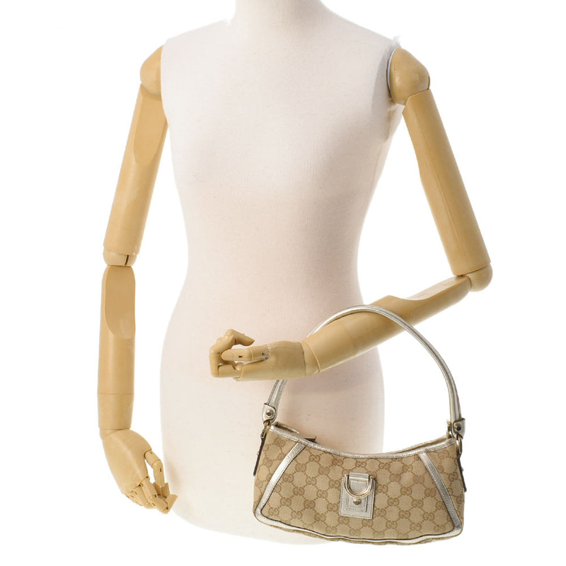 GUCCI グッチ アクセサリーポーチ ハンドバッグ ベージュ/シルバー 130939 レディース GGキャンバス レザー セミショルダーバッグ ABランク 中古 銀蔵