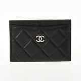 CHANEL シャネル マトラッセ カードケース 黒 シルバー金具 ユニセックス ラムスキン カードケース ABランク 中古 銀蔵