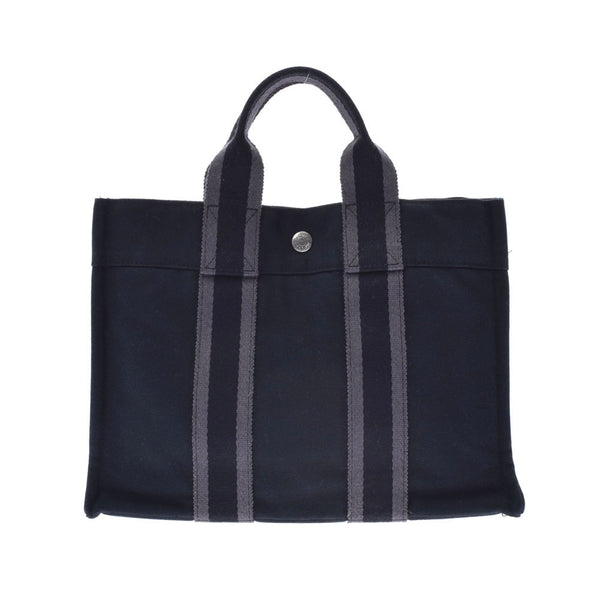 N*B様 HERMES エルメス フールトゥ PM キャンバス ブラック エルメスフールトゥ PM 黒 ユニセックス キャンバス トートバッグ