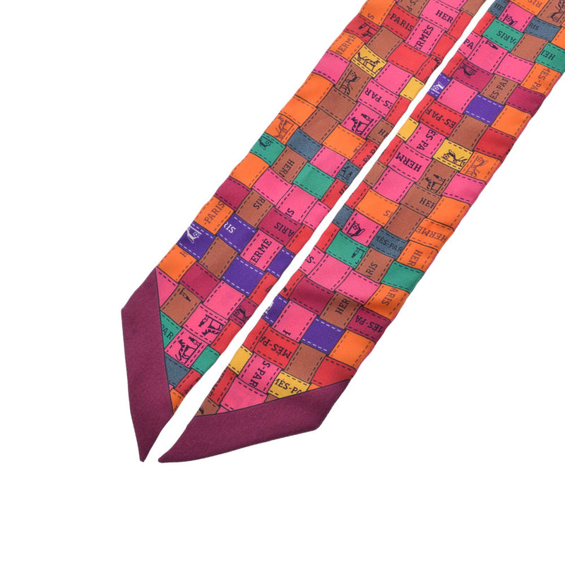 HERMES エルメス ツイリー ボルデュックリボン 赤系 レディース シルク100％ スカーフ ABランク 中古 銀蔵