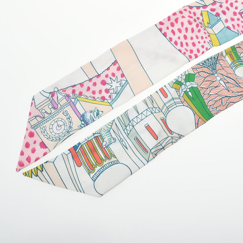 HERMES エルメス ツイリー ANIMAPOLIS ブラン/ヴェール/ローズ レディース シルク100％ スカーフ Aランク 中古 銀蔵