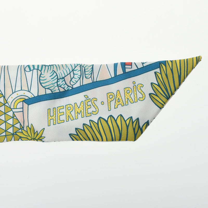 HERMES エルメス ツイリー ANIMAPOLIS ブラン/ヴェール/ローズ レディース シルク100％ スカーフ Aランク 中古 銀蔵