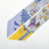 HERMES エルメス ツイリー LA MAISON DES CARRES ブルーパール/ブルー/ジョーヌドール レディース シルク100％ スカーフ Aランク 中古 銀蔵